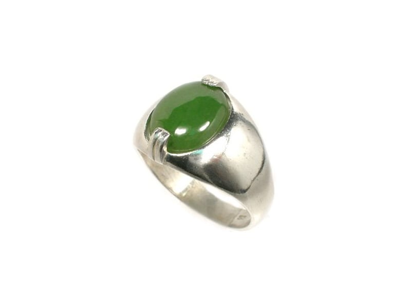 Jade Ring Swiss Alps Nephrite Gemstone, Handsome Antique Gemstone, Neolithic Stone Age Amulet, 19th Century Jade Gem, Cabochon Ring, Sterling Silver Ring Size 10, Gorgeous Jade Jewelry, Green Cabochon Jewelry Gift
