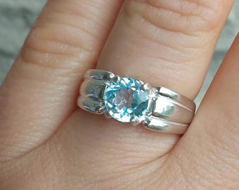 Ocean Blue Topaz Ring Antique Gemstone Ancient Egyptian Sun God Ra Gem, 19th Century Gem Greek God Zeus Sterling Silver Topaz Jewelry #29077