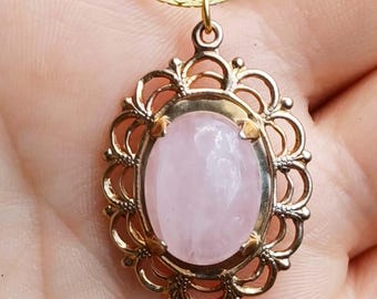 Rose Quartz Pendant Ancient Greek God Eros Gemstone, Pale Pink Statement Necklace, Roman Cupid Stone 18th Century Love Affection Gift #66764