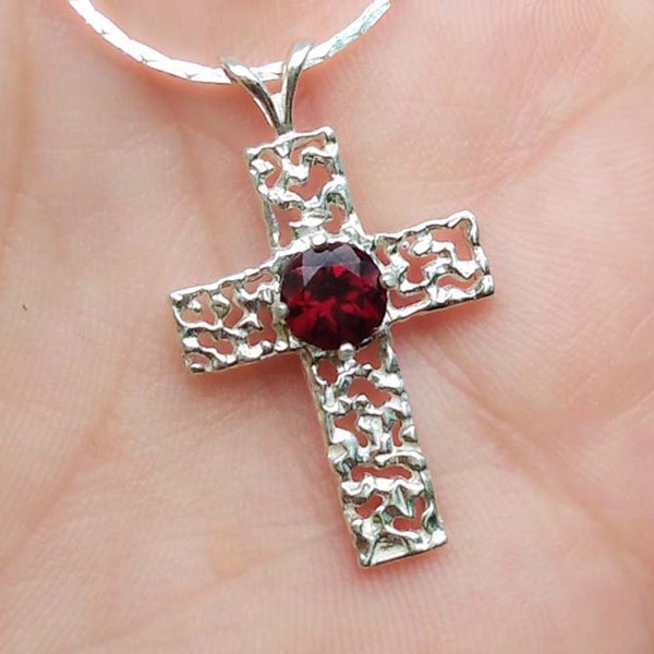 Gorgeous Red Garnet Cross Pendant Medieval Amulet Blood Red Pyrope Garnet Pendant Greek Myth Symbolic Love Persephone Pomegranate #8240