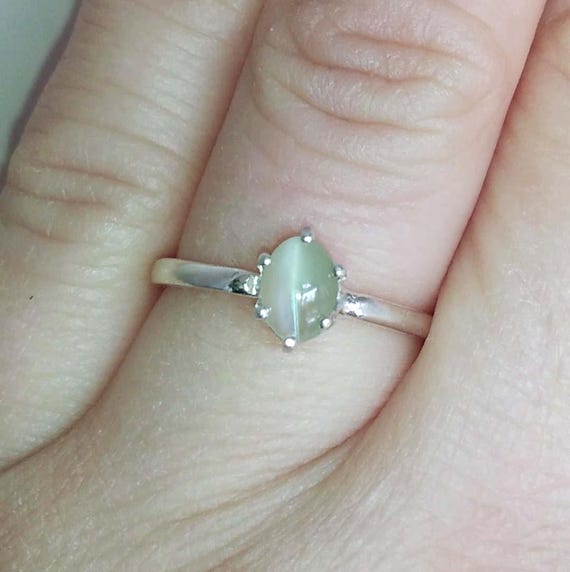 Green Cats Eye Ring Ancient Persian Amulet Chrysoberyl Cats Eye Vintage Gemstone Evil Eye Protection Gem Natural Gemstone Silver Ring 43728