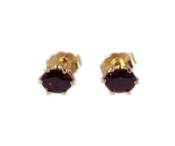 Red Ruby Earrings, 14kt Gold Studs, Ruby Studs, A… - image 1