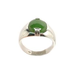 Jade Ring Swiss Alps Nephrite Gemstone, Handsome Antique Gemstone, Neolithic Stone Age Amulet, 19th Century Jade Gem, Cabochon Ring, Sterling Silver Ring Size 10, Gorgeous Jade Jewelry, Green Cabochon Jewelry Gift