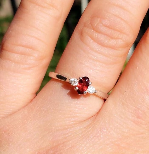 Raspberry Red Garnet Ring, Bohemian Gypsy Ruby, 1… - image 1