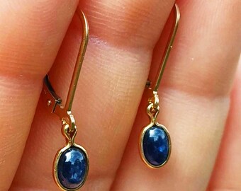 Midnight Blue Sapphire Earrings Medieval Victorian Jewelry Antique Sapphire Cabochon Strength Amulet 18th Century Gem Sapphire Dangles 36521