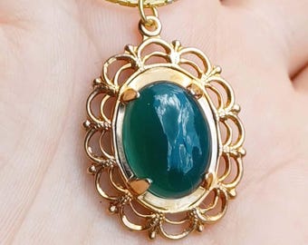 Green Agate Pendant, Ancient Greek Happiness Gem, Pontus King Mithradates Gem, Natural Gemstone, 19th Century Antique Agate Cabochon #66765