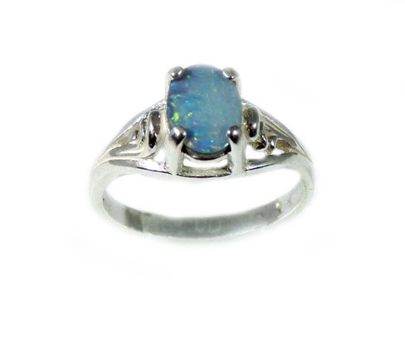 PSRINGS Rainbow Ball Opal Ring Black Gold Filled Jewelry Natural Stone Wedding Rings Merk