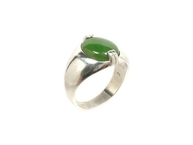 Jade Ring Swiss Alps Nephrite Gemstone, Handsome Antique Gemstone, Neolithic Stone Age Amulet, 19th Century Jade Gem, Cabochon Ring, Sterling Silver Ring Size 10, Gorgeous Jade Jewelry, Green Cabochon Jewelry Gift