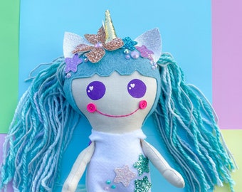 dollhandmade doll, heirloom doll, unicorn doll, unicorn, gift, children toy, children