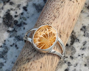 Statement Ring 925 Sterling Silver Ring Gifts for her Birthstone Jewelry Handmade Ring Boho Rings #SC12 Fossil coral gemstone ring
