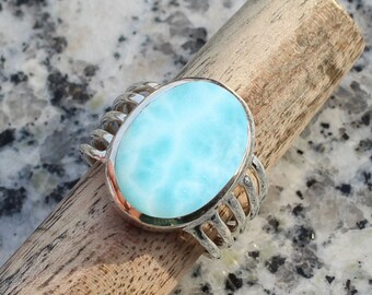 Women Jewelry Ring Bohemian Jewelry,Energy Stone Ring Natural Stone Handmade Ring 14K Brushed Gold Overlay Large Adjustable Larimar Ring