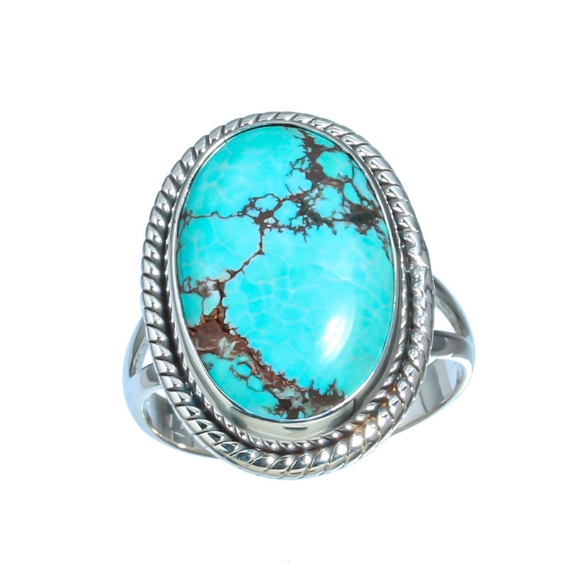 Tibetan Turquoise Natural Gemstone 925 Solid Sterling Silver Handmade Ring 10
