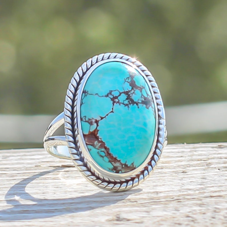 Tibetan Turquoise Natural Gemstone 925 Solid Sterling Silver Handmade Ring 10