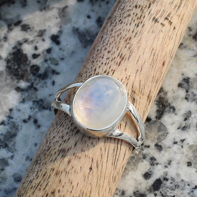 Rainbow Moonstone Natural Gemstone 925 Solid Sterling Silver Handmade Ring