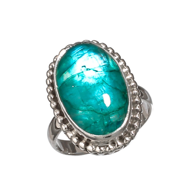Green Moonstone Natural Gemstone 925 Solid Sterling Silver Jewelry Handmade Ring