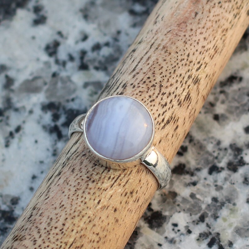Blue Lace Agate Natural Gemstone 925 Solid Sterling Silver Handmade Ring