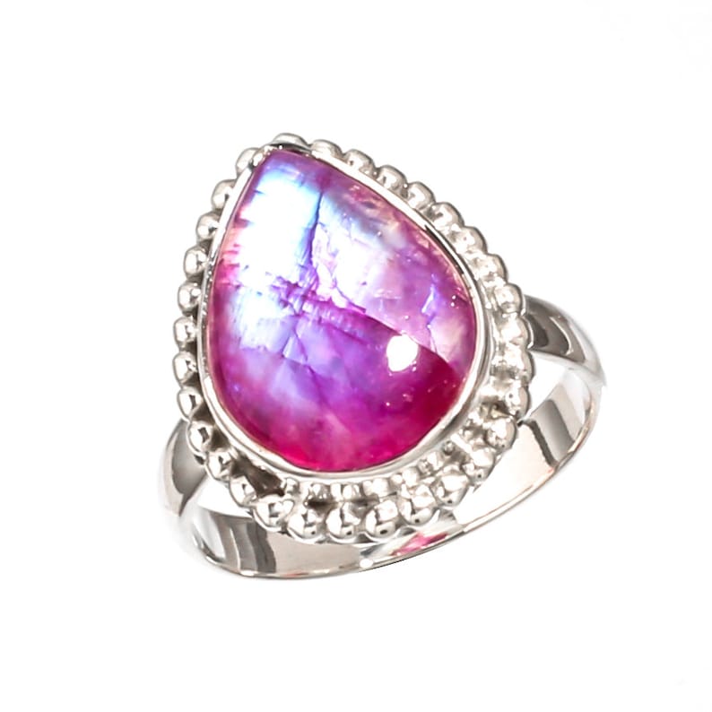 Pink Moonstone Natural Gemstone 925 Solid Sterling Silver Jewelry Handmade Ring