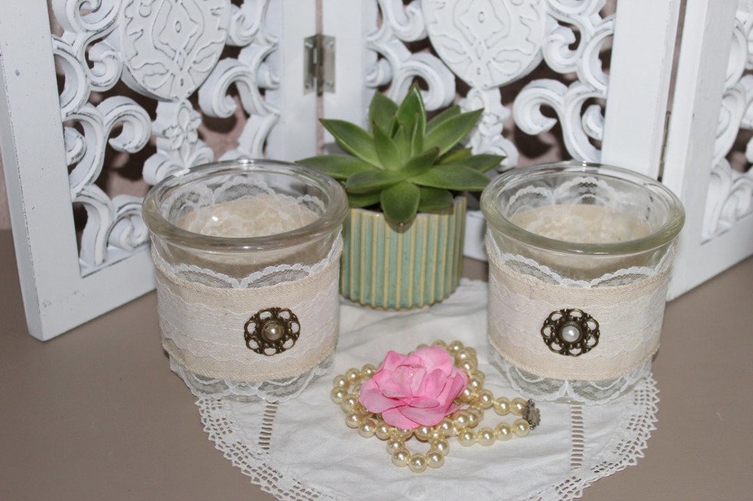 Two Shabby Chic Tealight Holders Etsy