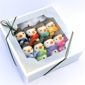 Gift set of 8 wool felt acorn hat snowmen / handmade Christmas tree ornaments / decoration / gift box / present