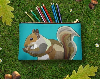 Squirrel Bag * Autumn Squirrel * Woodland Inspired Gift * Nuts About You * Squirrel Eating Nut * Wildlife fabric Bag * Squirrel Case