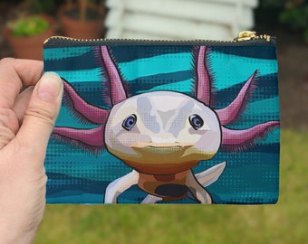 Axolotl Pouch | Axolotl Zipper Bag | Axolotl in glasses holding a heart by BeeFoxTree