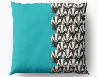 Badger Cushion Teal * Badger Pattern Teal Cushion * Teal Badger Print * Woodland Animal Art