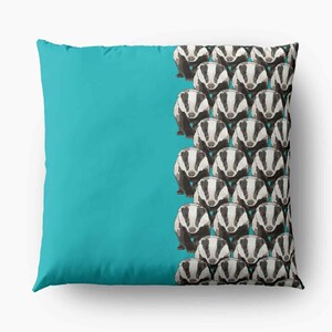 Badger Cushion Teal Badger Pattern Teal Cushion Teal Badger Print Woodland Animal Art Totally Teal