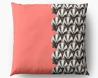 Badger Cushion Cover * Coral Cushion Cover * Badger Throw Pillow * Country Loving Badger Print