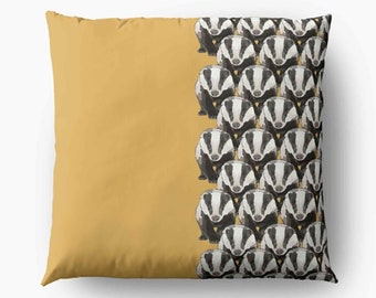 Badger Cushion Ochre * Badger Pattern Ochre * Badger Print * Woodland Animal Art