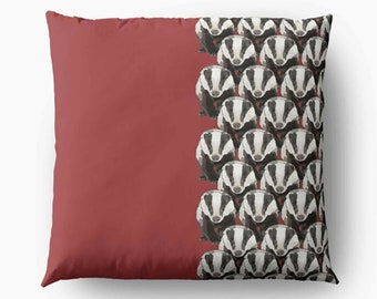 Badger Cushion Red * Badger Pattern Red Cushion * Red Badger Print * Woodland Animal Art