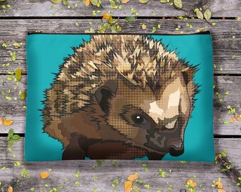 Hedgehog Lover Bag * British Wildlife Zipper Bag * Laptop Storage Case * Colourful Nature Gift * Hedgerow Animal Design  Hedgehog Fabric Bag