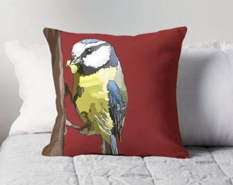 Valentines Red Cushion * Red Pillow Cover * Blue Tit Cushion * Dark Red Square Cushion * Stunning Red Throw Pillow * Nature Garden Cushion