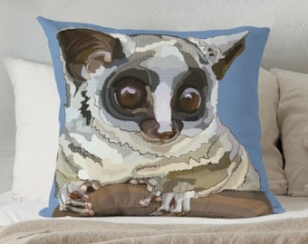 Bushbaby Cushion Cover * Cute Cushions * Blue Bush Baby Pillow * Reading Corner Cushion * Square Sofa Cushion * Animal Floor Pillow Big Eyes