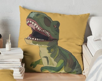 Dinosaur Cushion * Mustard Pillow * TRex Pillow * Adult Dinosaur Gift * Dinosaur Decor * Fun Decor Dinosaurs are Roarsome Kids Throw Pillow