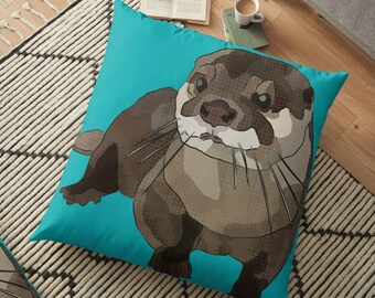 Otter Pillow * Cushion Covers UK * Otter Gift Garden Cushions * Nature Lover Gift * Wildlife Cushion * Bright Cushion * Colourful Cushions