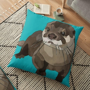 Otter Pillow * Cushion Covers UK * Otter Gift Garden Cushions * Nature Lover Gift * Wildlife Cushion * Bright Cushion * Colourful Cushions
