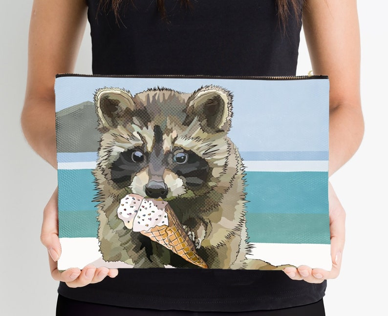 Raccoon Zipper Bag Raccoon Cub Beach Bag Raccoon Ice Cream Zip Bag image 7