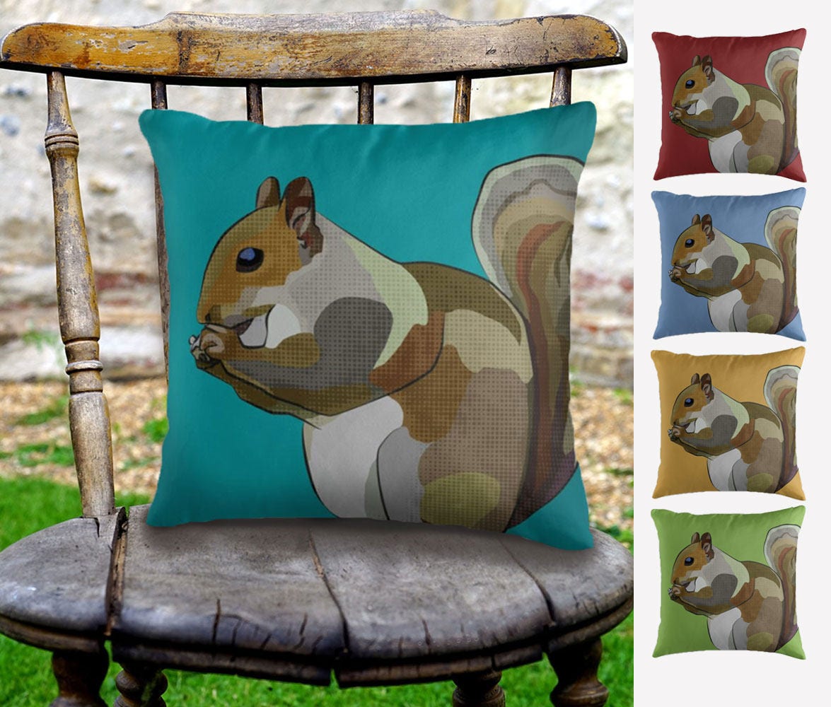 Squirrel Cushion Colourful Wildlife Cushion Squirrel Garden Cushions