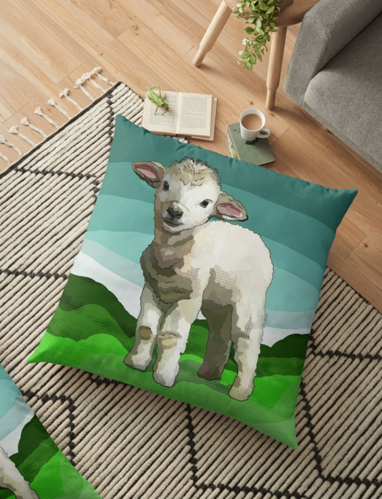 Spring Lamb Cushion Cover Easter Decor Throw Pillow Green Etsy
