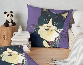 Purple Cat Cushion * Crazy Cat Lady Decor * Pet Portrait Cushion * Cute Cat Cushions * Large Floor Cushion * Funny Cat Pillow * Pop Art