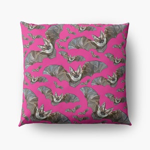 Bat Cushion Cover, Bats Fall Decor, Grey Cushion, Halloween Decor, Fall Decor Shocking Pink