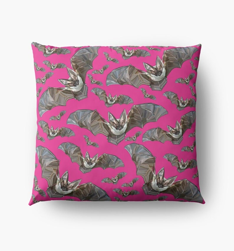 Bat Cushion Cover, Bats Fall Decor, Grey Cushion, Halloween Decor, Fall Decor Shocking Pink