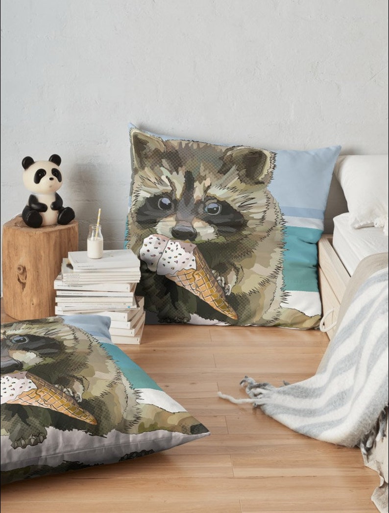 Raccoon Zipper Bag Raccoon Cub Beach Bag Raccoon Ice Cream Zip Bag image 9