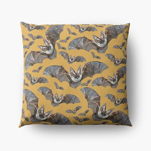 Bat Cushion Cover, Bats Fall Decor, Grey Cushion, Halloween Decor, Fall Decor Ochre/Mustard Yellow