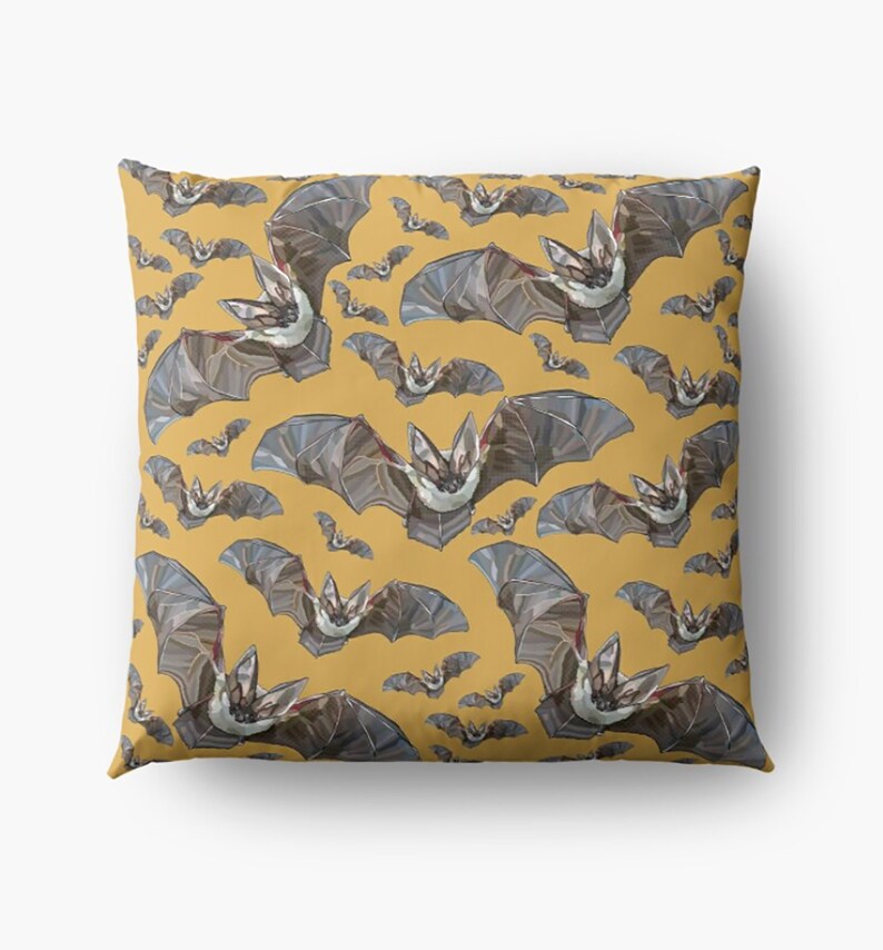 Bat Cushion Cover, Bats Fall Decor, Grey Cushion, Halloween Decor, Fall Decor Ochre/Mustard Yellow