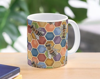 Rainbow Bee Mug by BeeFoxTree | Dishwasher Safe Bee Cup | Honey Bee Mug