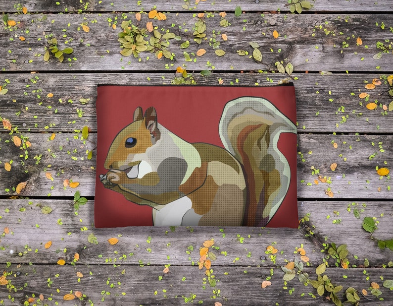 Red Squirrel Tablet Sleeve Squirrel iPad Sleeve Tablet Case Laptop Cover Valentine's Pouch Red Kindle Sleeve Nature Design Zipper image 2