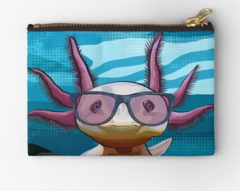 Axolotl Zipper Bag | Axolotl Wearing Glasses | Axolotl Wash Bag by BeeFoxTree