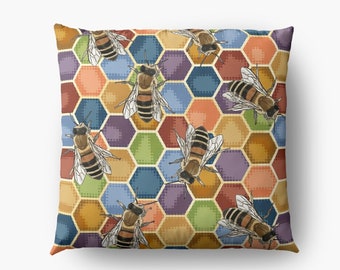 Rainbow Beehive Cushion Cover * Colourful Beehive Pillow * Colourful Honeybee * Lockdown Manchester Bee