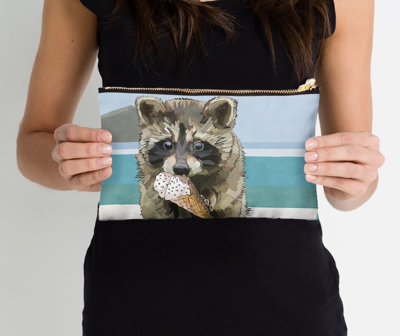 Raccoon Zipper Bag Raccoon Cub Beach Bag Raccoon Ice Cream Zip Bag image 5